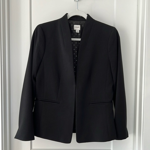 J Crew black no collar blazer with hook and eye closure, front pockets size 4 - Picture 1 of 7